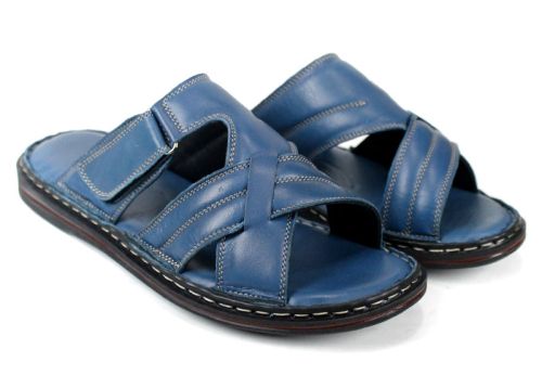 Мъжки чехли Lusso Mare от естествена кожа в дънково син цвят