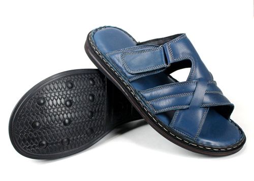 Мъжки чехли Lusso Mare от естествена кожа в дънково син цвят