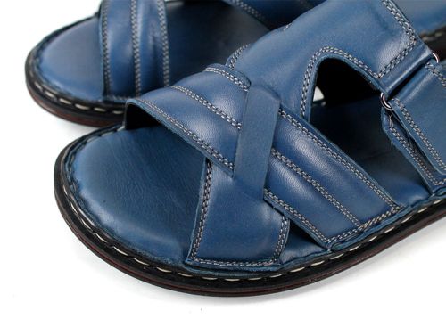 Мъжки чехли Lusso Mare от естествена кожа в дънково син цвят