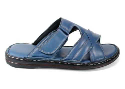 Мъжки чехли Lusso Mare от естествена кожа в дънково син цвят