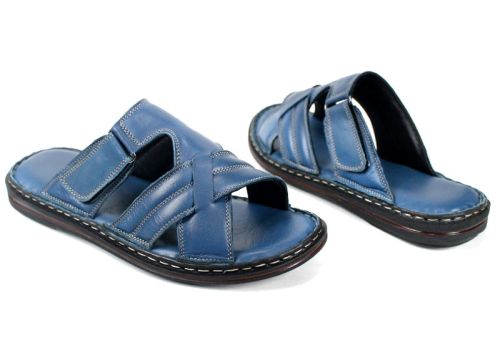 Мъжки чехли Lusso Mare от естествена кожа в дънково син цвят