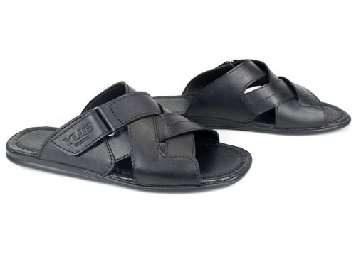 Мъжки чехли Nero Flexo от естествена кожа в черен цвят