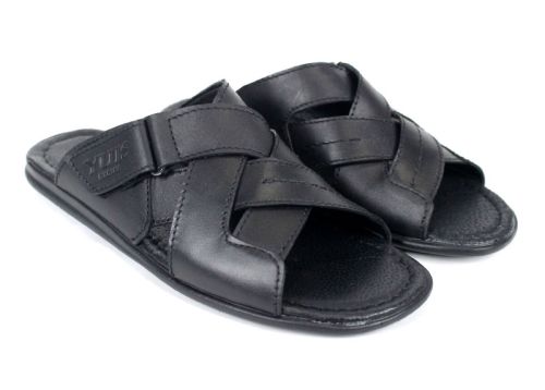 Мъжки чехли Nero Flexo от естествена кожа в черен цвят