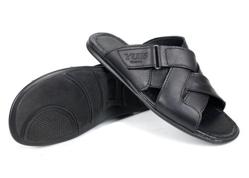 Мъжки чехли Nero Flexo от естествена кожа в черен цвят