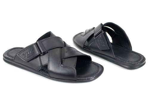 Мъжки чехли Nero Flexo от естествена кожа в черен цвят