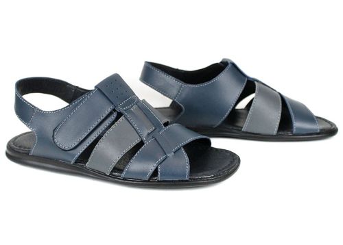 Мъжки кожени сандали Mare Blu – тъмносин и сив цвят