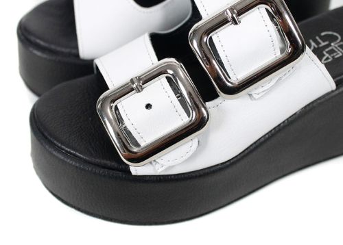 papuci damă Caffè Leggero din piele naturală albă cu platformă