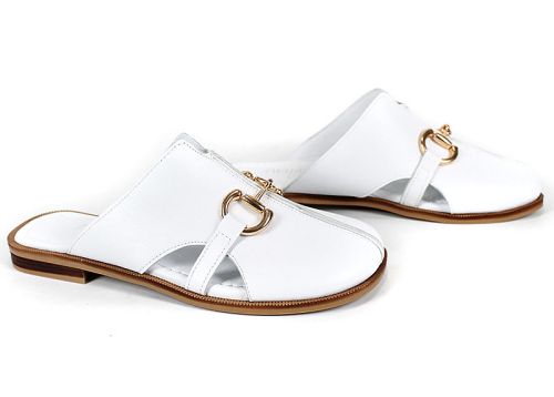 Дамски чехли Luna Piena от бяла естествена кожа със златист акцент