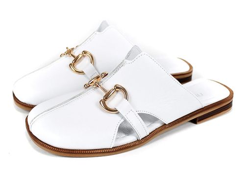 Дамски чехли Luna Piena от бяла естествена кожа със златист акцент