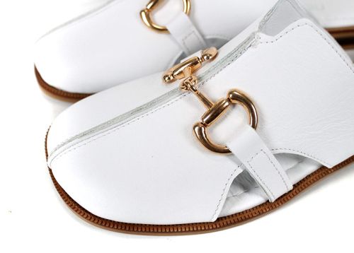 Дамски чехли Luna Piena от бяла естествена кожа със златист акцент