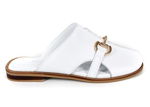 Дамски чехли Luna Piena от бяла естествена кожа със златист акцент