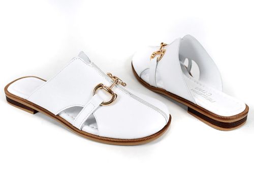 Дамски чехли Luna Piena от бяла естествена кожа със златист акцент