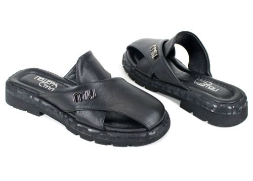 Дамски чехли от естествена кожа в черно Notte Viva с нестандартна визия