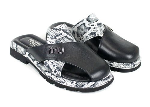 Notte Viva – дамски чехли от естествена кожа, черно и змийски принт