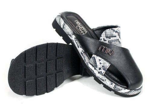 Notte Viva – дамски чехли от естествена кожа, черно и змийски принт