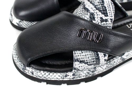 Notte Viva – дамски чехли от естествена кожа, черно и змийски принт