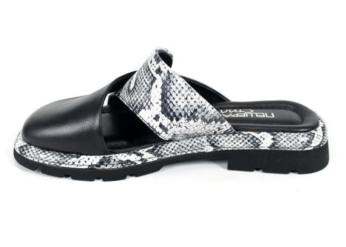 Notte Viva – дамски чехли от естествена кожа, черно и змийски принт