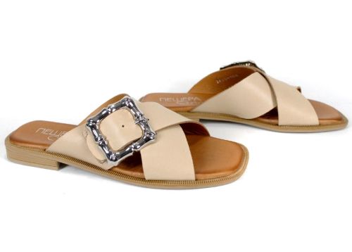 Дамски чехли Forma Nuova – бежови, естествена кожа, с тока