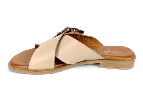 Дамски чехли Forma Nuova – бежови, естествена кожа, с тока