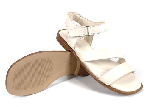 Sandale crem din piele naturală Bianca Solea cu închidere velcro