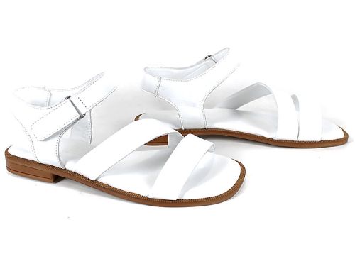 Sandale albe din piele naturală Bianca Solea cu închidere velcro