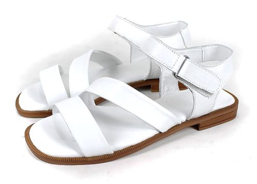 Sandale albe din piele naturală Bianca Solea cu închidere velcro