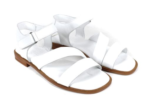 Sandale albe din piele naturală Bianca Solea cu închidere velcro