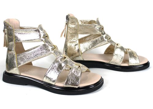 sandale romane damă piele naturală aurii cu fermoar