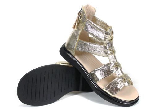 sandale romane damă piele naturală aurii cu fermoar