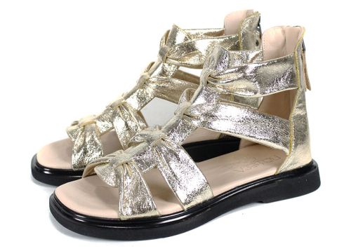 sandale romane damă piele naturală aurii cu fermoar