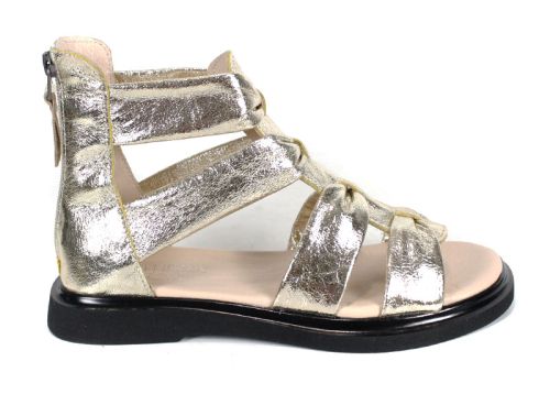 sandale romane damă piele naturală aurii cu fermoar