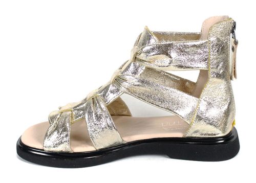 sandale romane damă piele naturală aurii cu fermoar