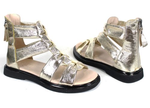 sandale romane damă piele naturală aurii cu fermoar