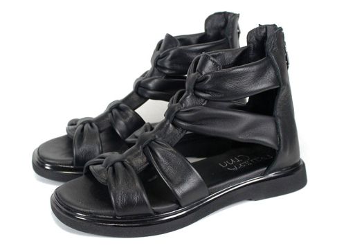 sandale damă negre din piele naturală Aurea Passo