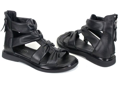 sandale damă negre din piele naturală Aurea Passo