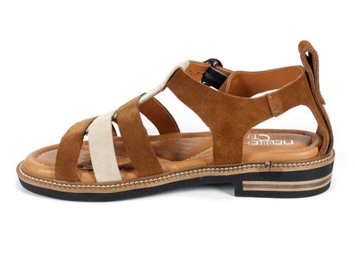 sandale damă Sole Bruna din piele întoarsă bej și maro cu talpă ușoară