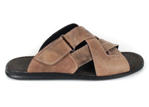 мъжки кафяви кожени чехли с велкро лента