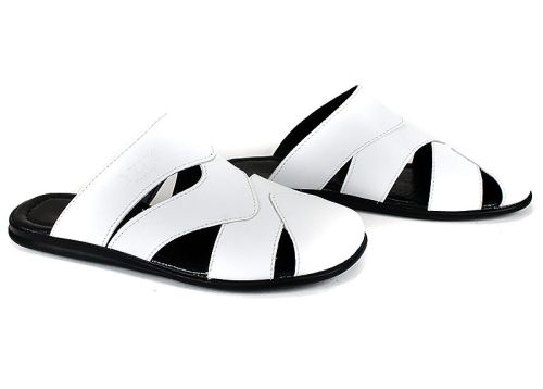 Мъжки чехли Castro Line от естествена кожа в бяло