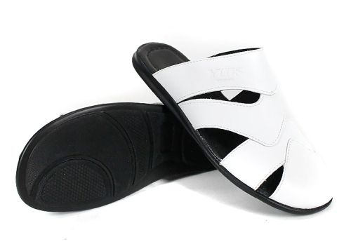 Мъжки чехли Castro Line от естествена кожа в бяло