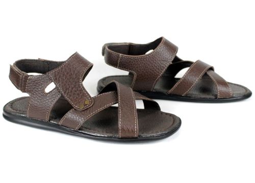 мъжки кафяви кожени сандали Nero Classico с велкро и ниско ходило