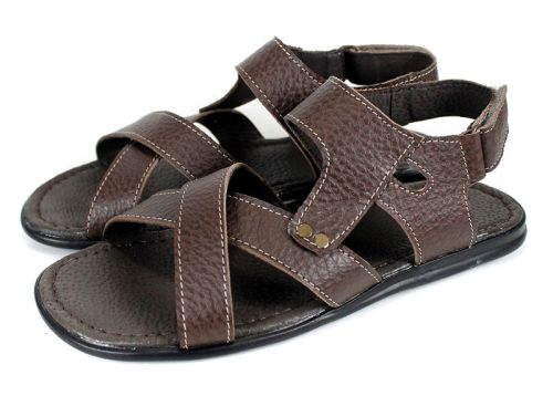 мъжки кафяви кожени сандали Nero Classico с велкро и ниско ходило