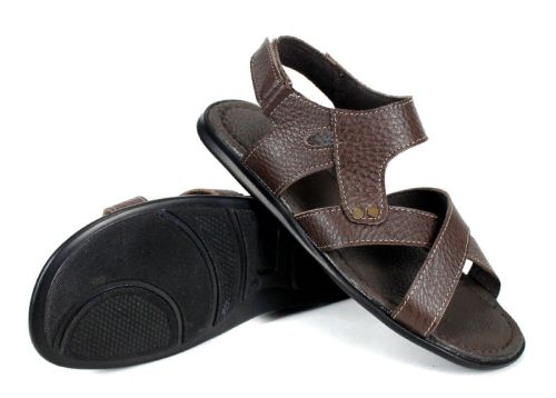 мъжки кафяви кожени сандали Nero Classico с велкро и ниско ходило