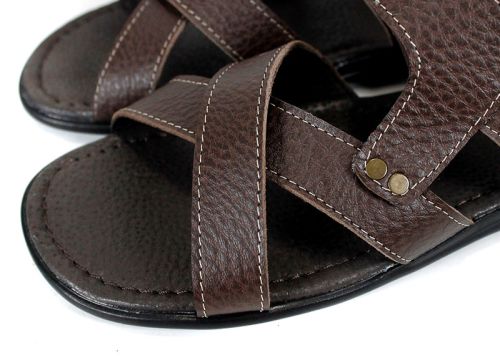 мъжки кафяви кожени сандали Nero Classico с велкро и ниско ходило