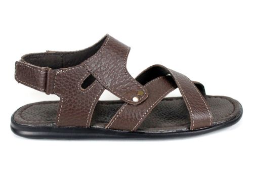 мъжки кафяви кожени сандали Nero Classico с велкро и ниско ходило