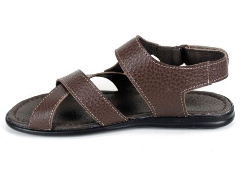 мъжки кафяви кожени сандали Nero Classico с велкро и ниско ходило