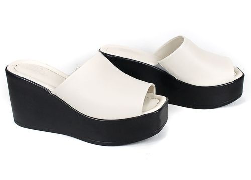 Sabo Magia Notturna din piele naturală, culoare bej, cu platformă neagră înaltă