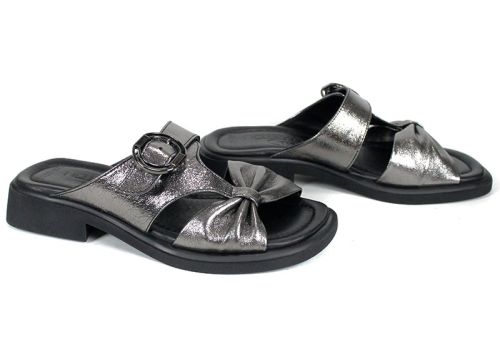 Papuci damă Luna Vela din piele naturală culoare platină