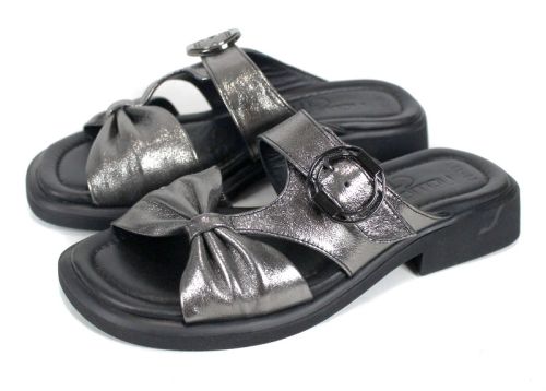 Papuci damă Luna Vela din piele naturală culoare platină