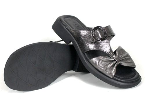 Papuci damă Luna Vela din piele naturală culoare platină