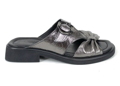 Papuci damă Luna Vela din piele naturală culoare platină